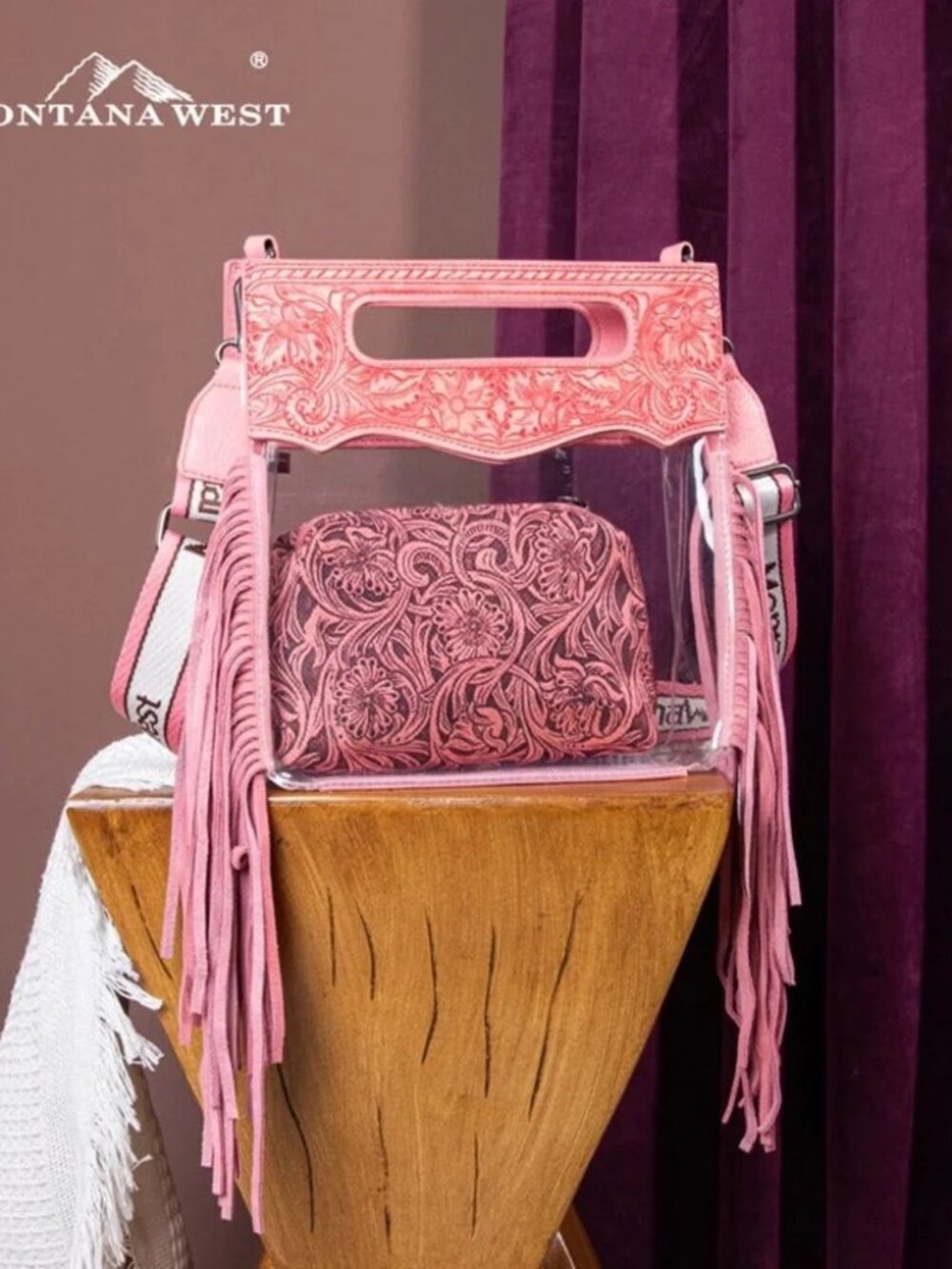 Montana West Western Fringe Stadium Clear Crossbody Bag with Detachable Strap